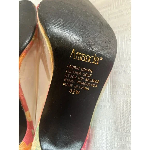 Amanda PinaColada Pink Orange Floral Mules | Leather Sole Fabric Heels 9.5W - Picture 7 of 11